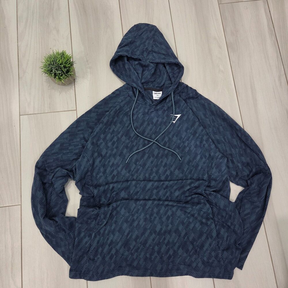 Gymshark Men's Critical Athletic Pullover Hoodie Blue Geometric XXL